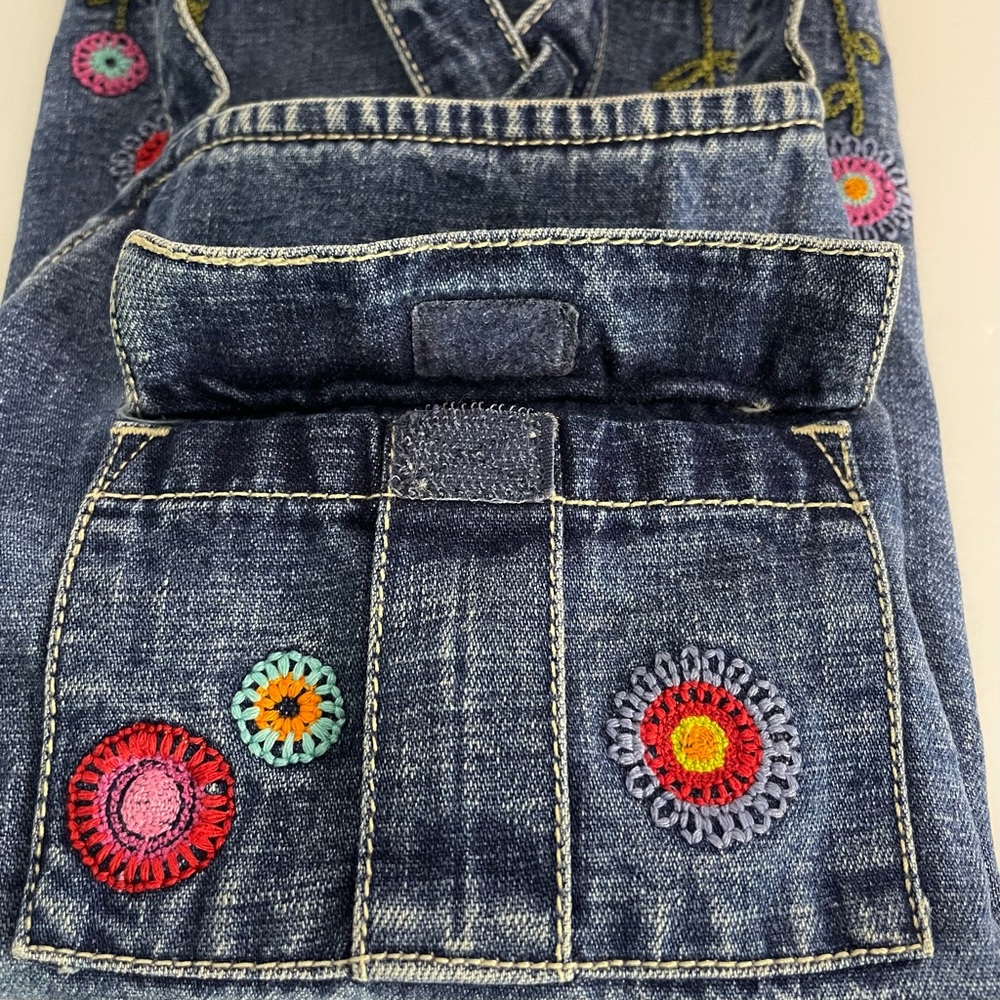 Gymboree Garden Party Denim Jumper Dress Embroidered Flowers Y2K Small 3 - Picture 7 of 15